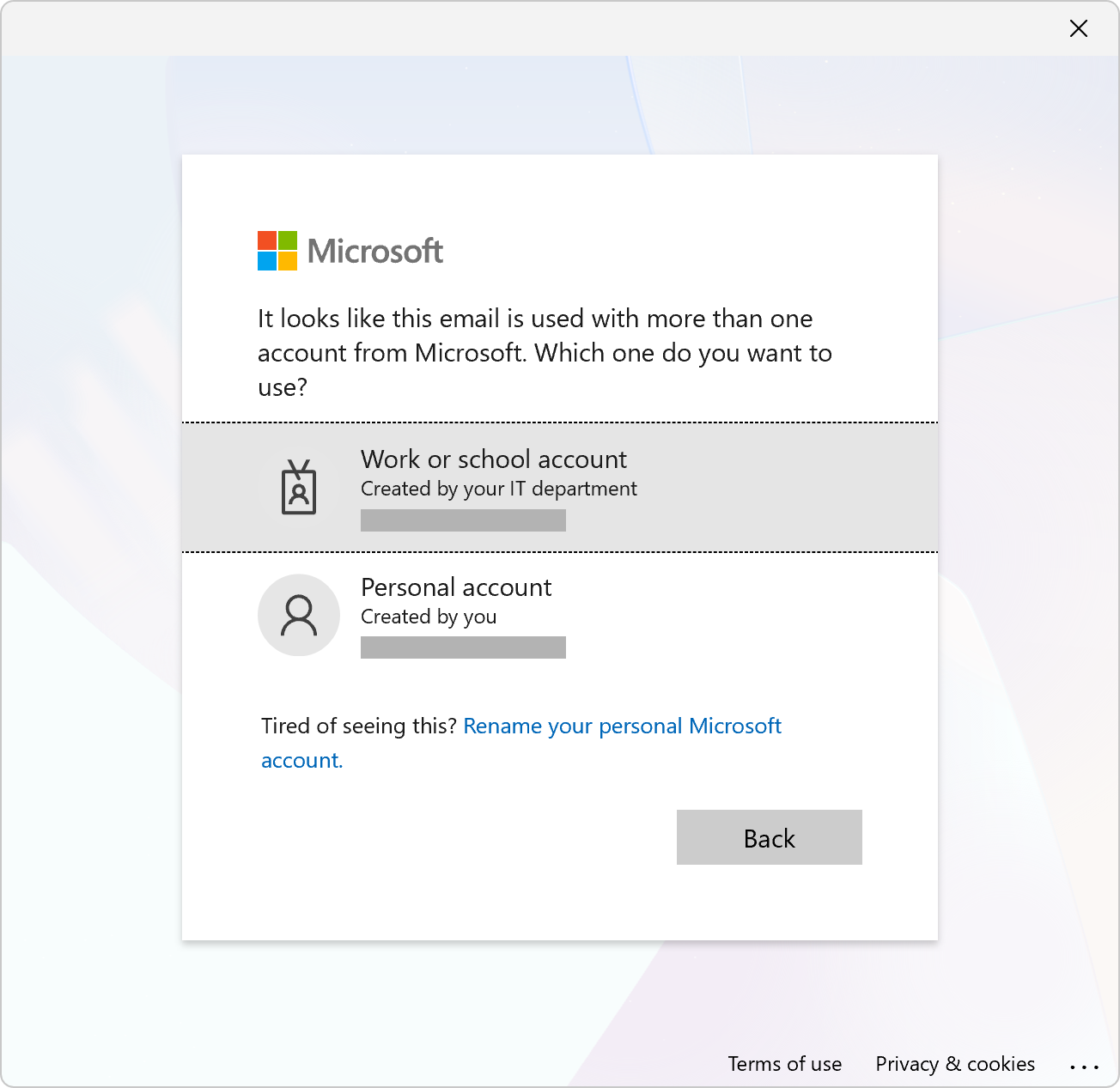 Select Microsoft Account