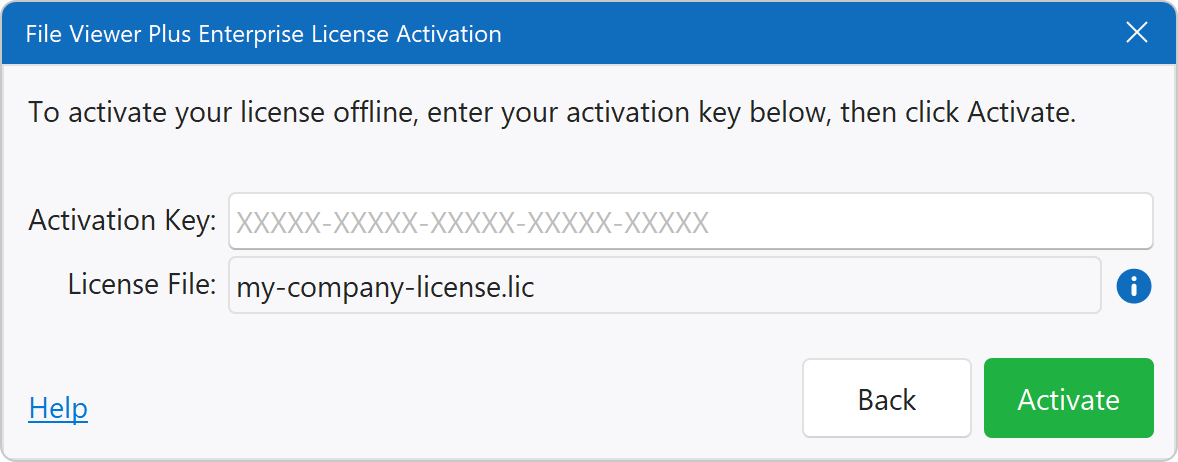 Enterprise Offline License Activation Window