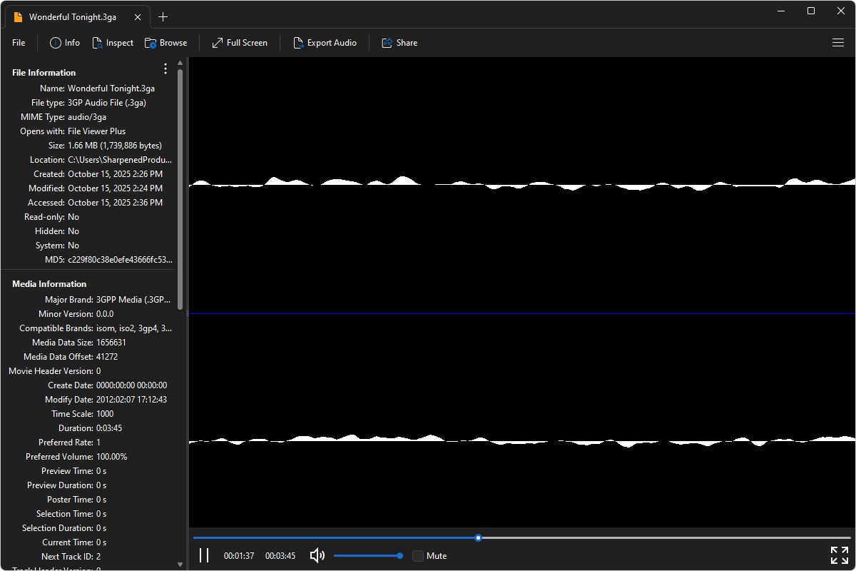 3GA file open in File Viewer Plus 6