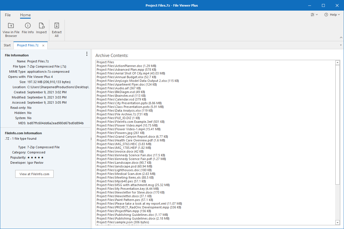 7Z file open in File Viewer Plus 4