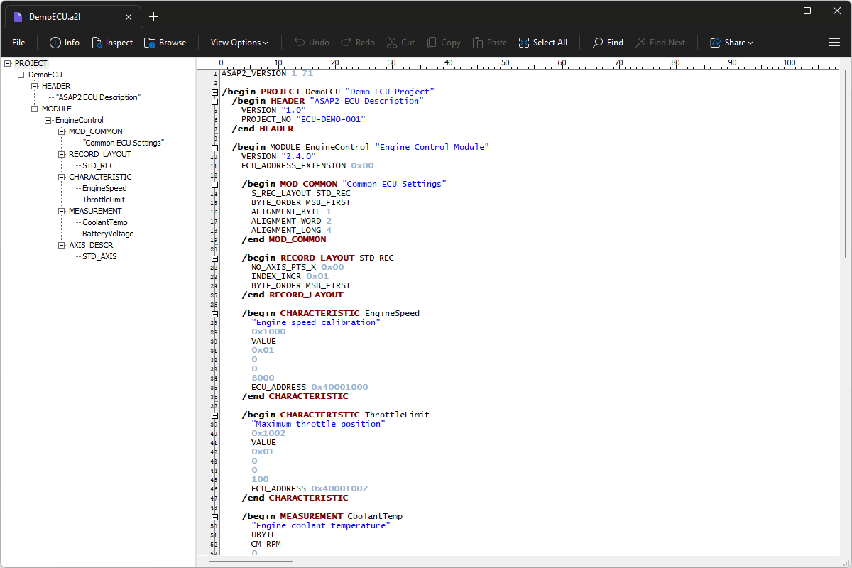 A2L file open in File Viewer Plus 6