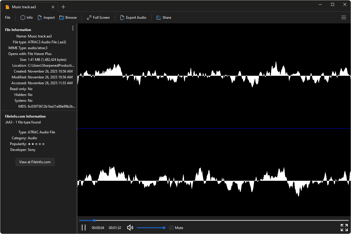AA3 file open in File Viewer Plus 6