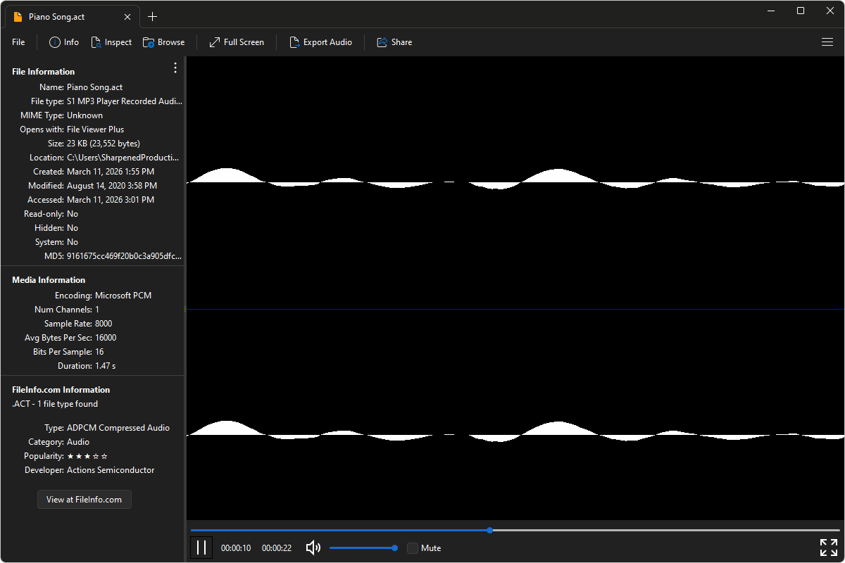 ACT file open in File Viewer Plus 6