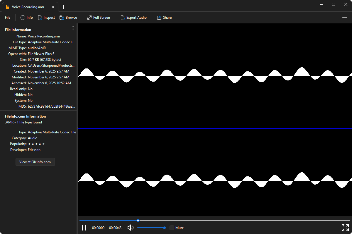 AMR file open in File Viewer Plus 6