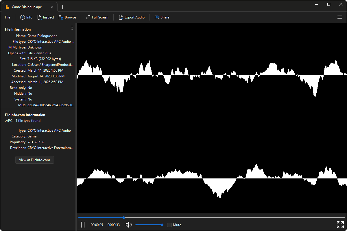 APC file open in File Viewer Plus 6