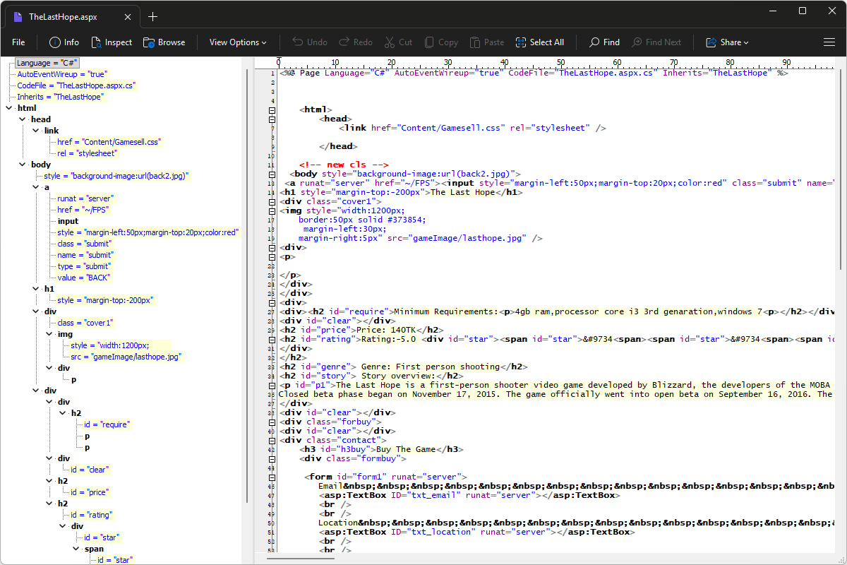 ASPX file open in File Viewer Plus 6