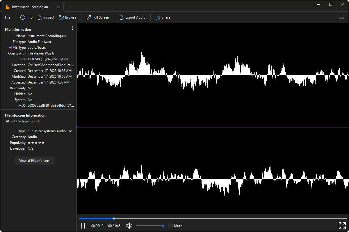 AU file open in File Viewer Plus 6