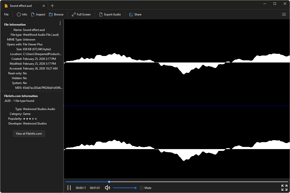 AUD file open in File Viewer Plus 6