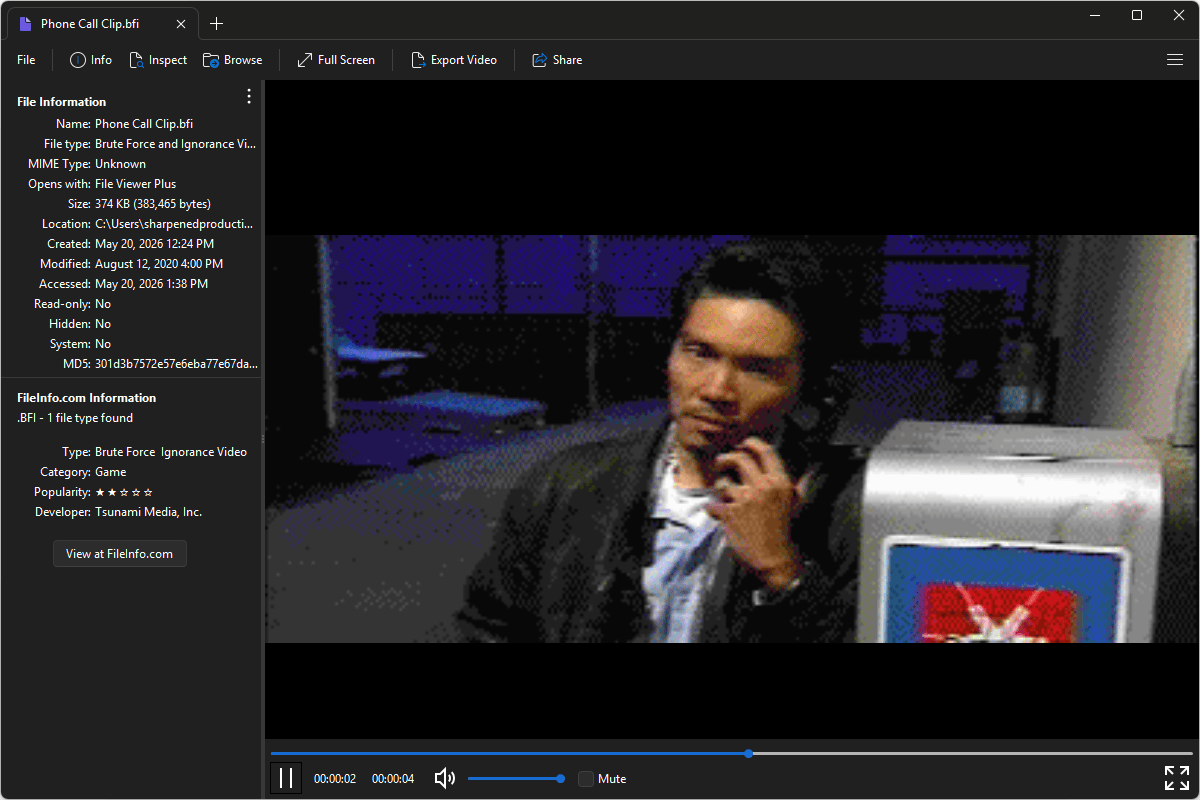 BFI file open in File Viewer Plus 6