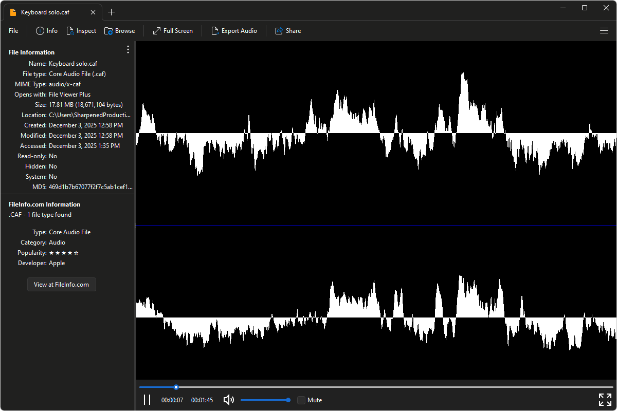 CAF file open in File Viewer Plus 6