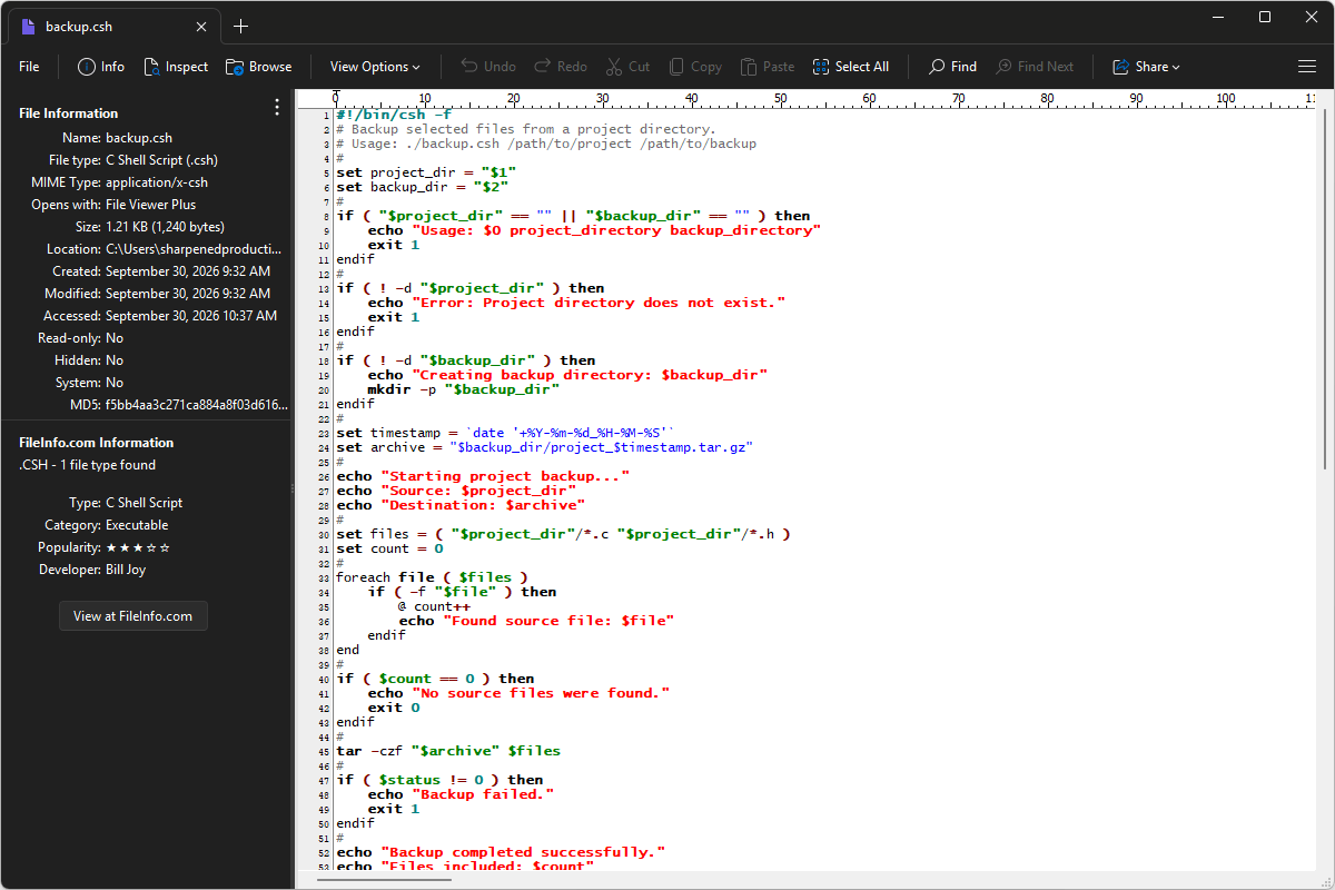 CSH file open in File Viewer Plus 6