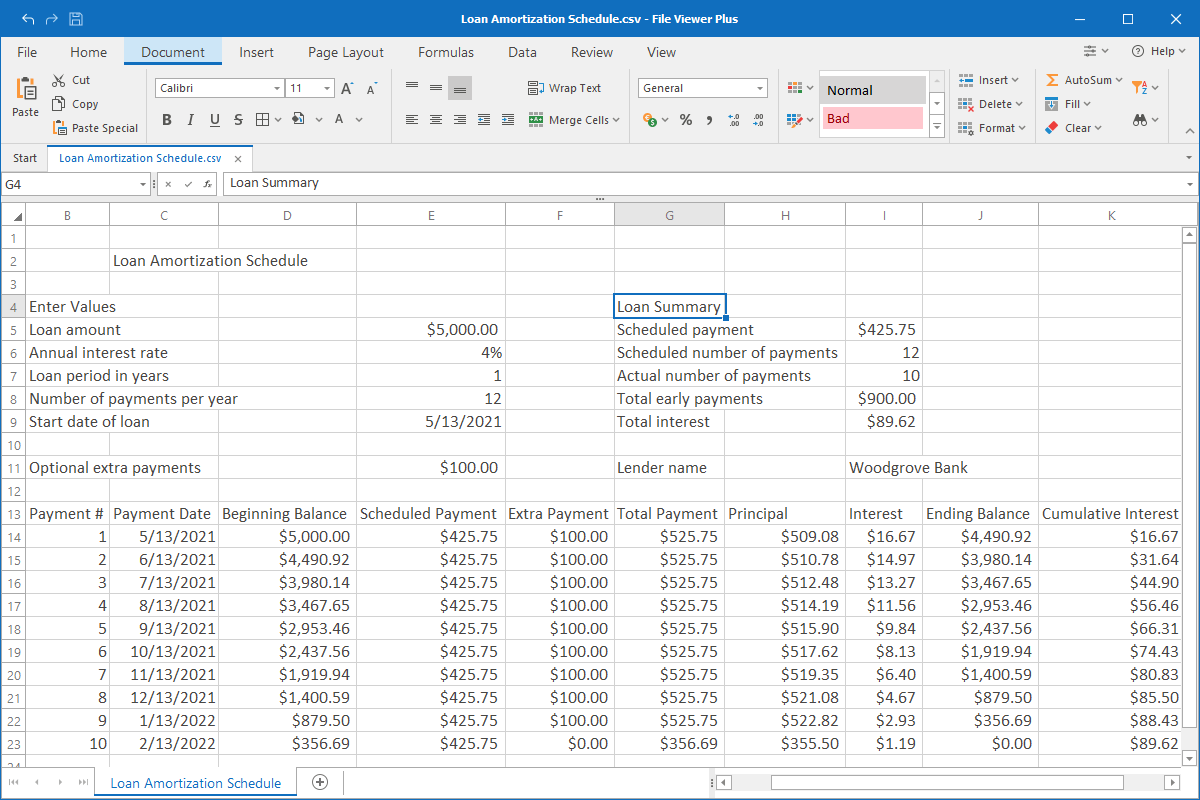 CSV file open in File Viewer Plus 4