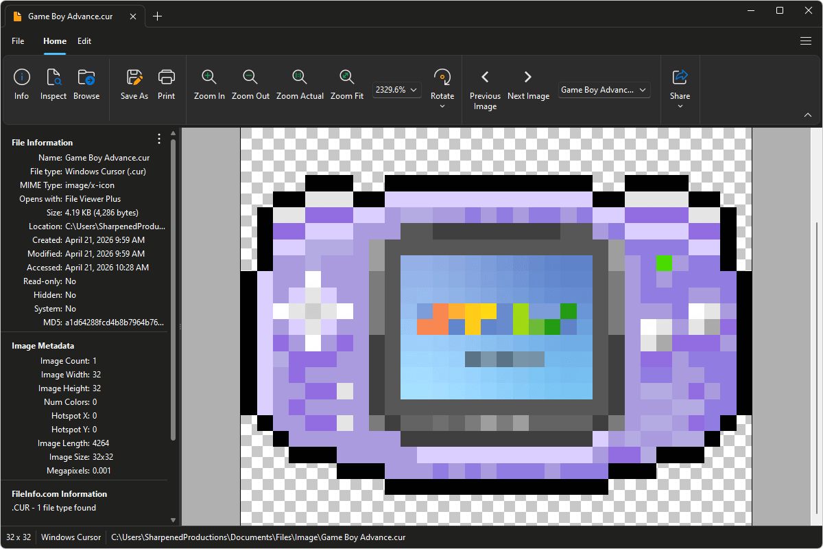 CUR file open in File Viewer Plus 6