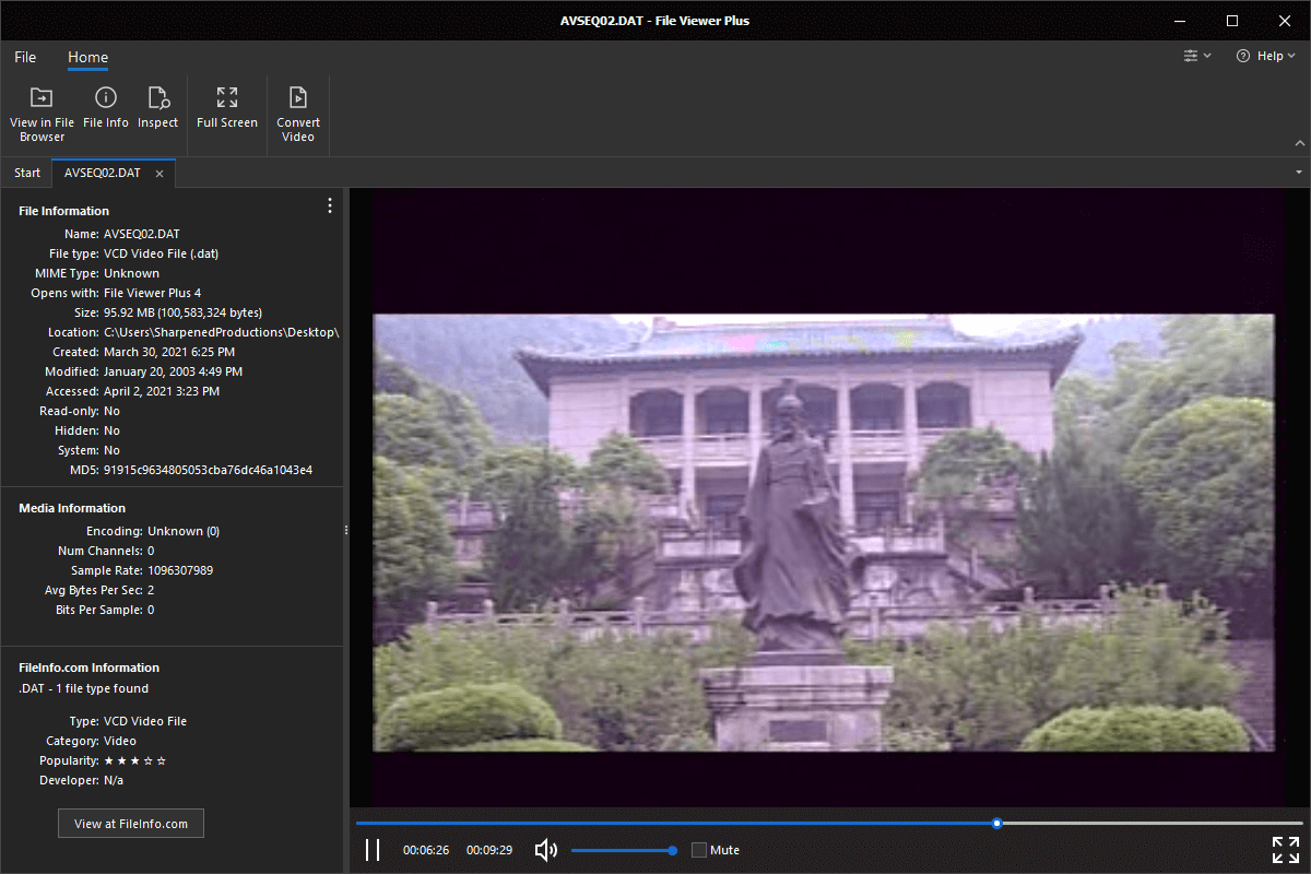 A VCD Video File open in File Viewer Plus 4