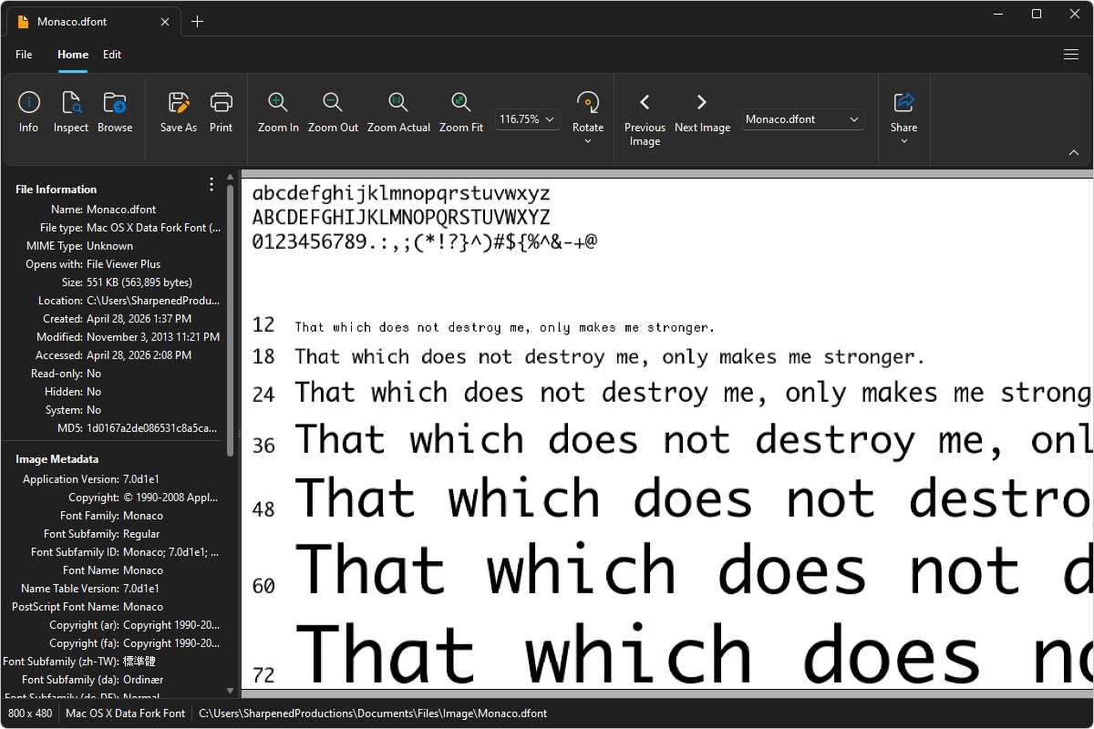DFONT file open in File Viewer Plus 6