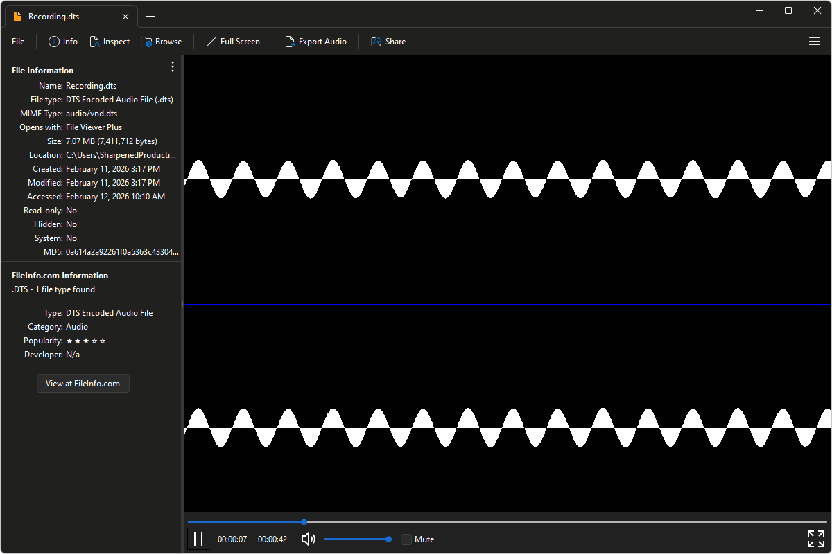 DTS file open in File Viewer Plus 6