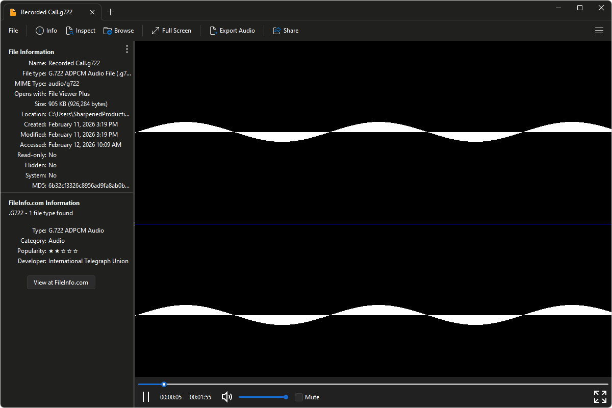 G722 file open in File Viewer Plus 6