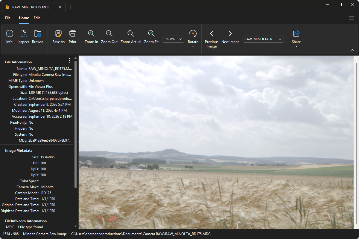 MDC file open in File Viewer Plus 6