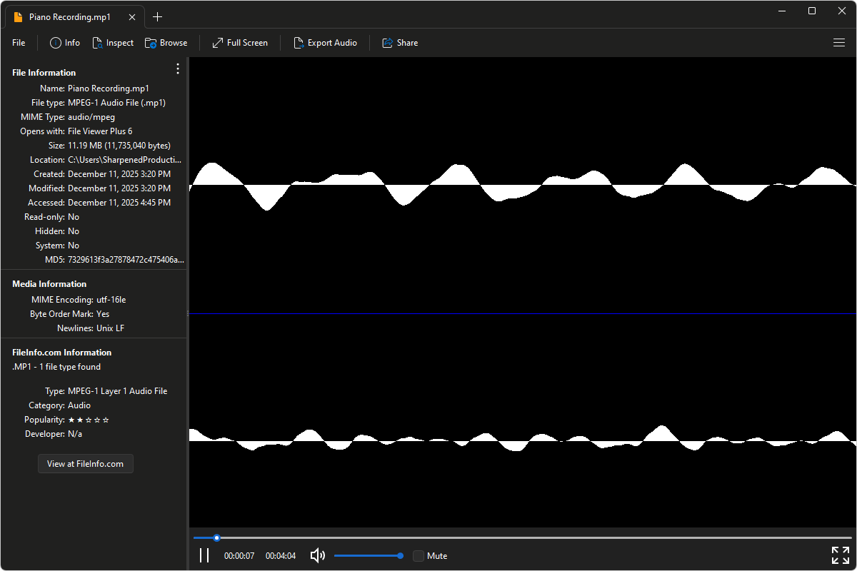 MP1 file open in File Viewer Plus 6