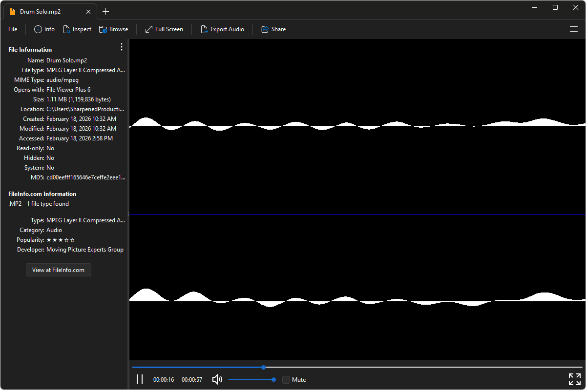 MP2 file open in File Viewer Plus 6