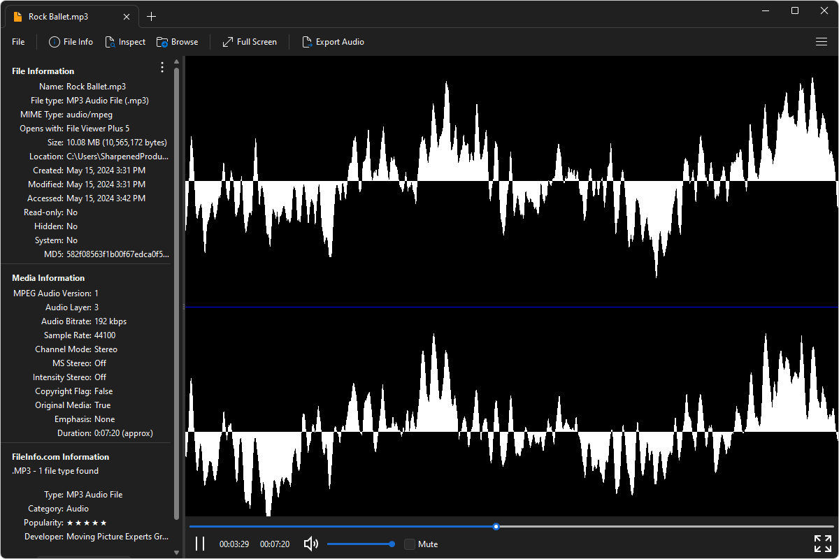 MP3 file open in File Viewer Plus 5