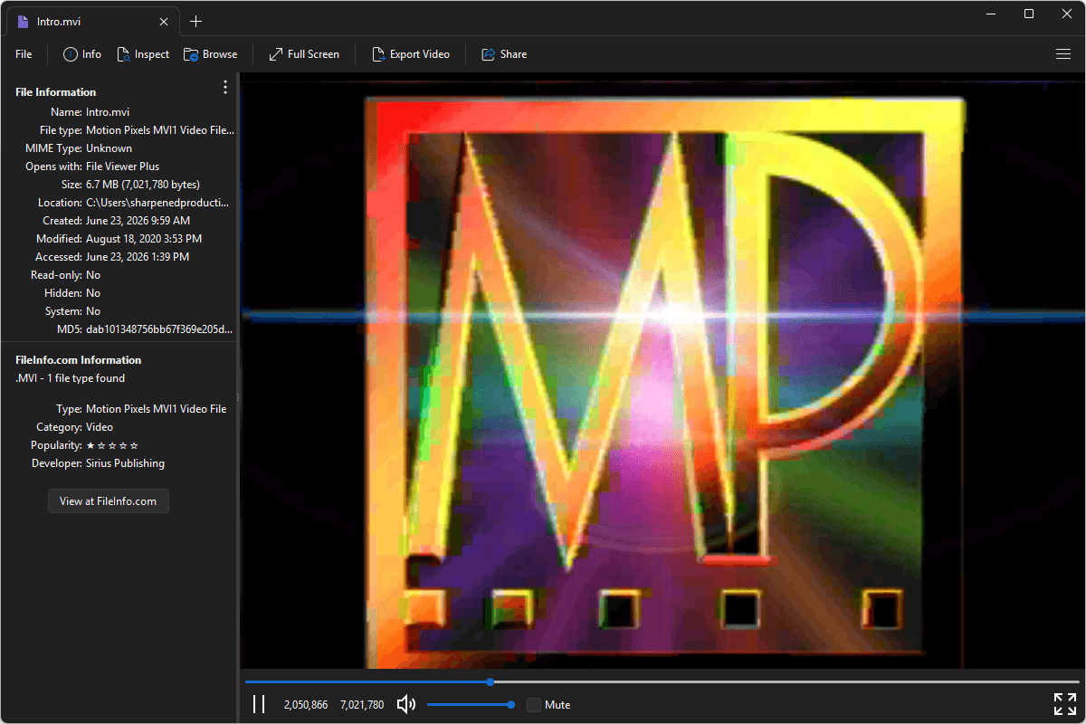 MVI file open in File Viewer Plus 6