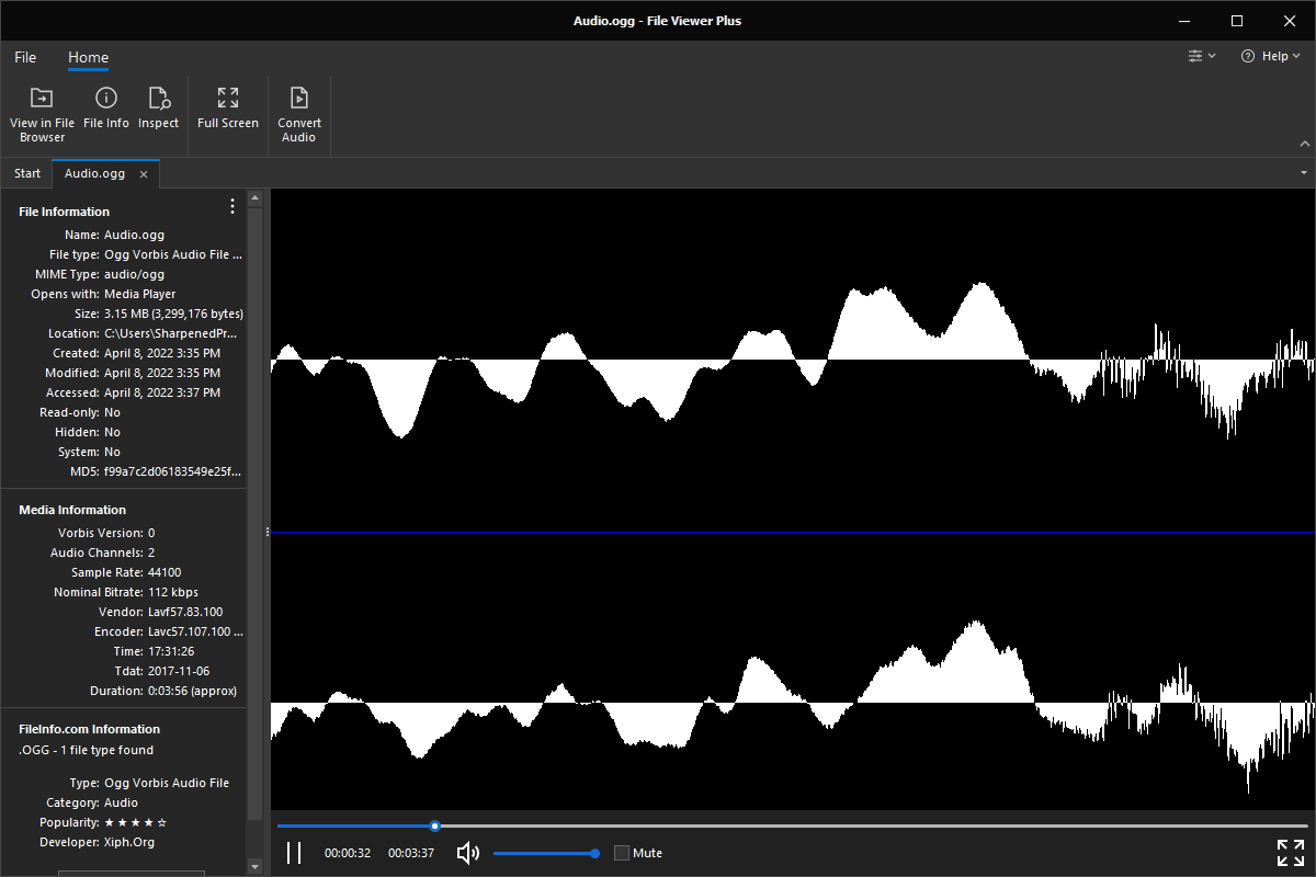 OGG file open in File Viewer Plus 4