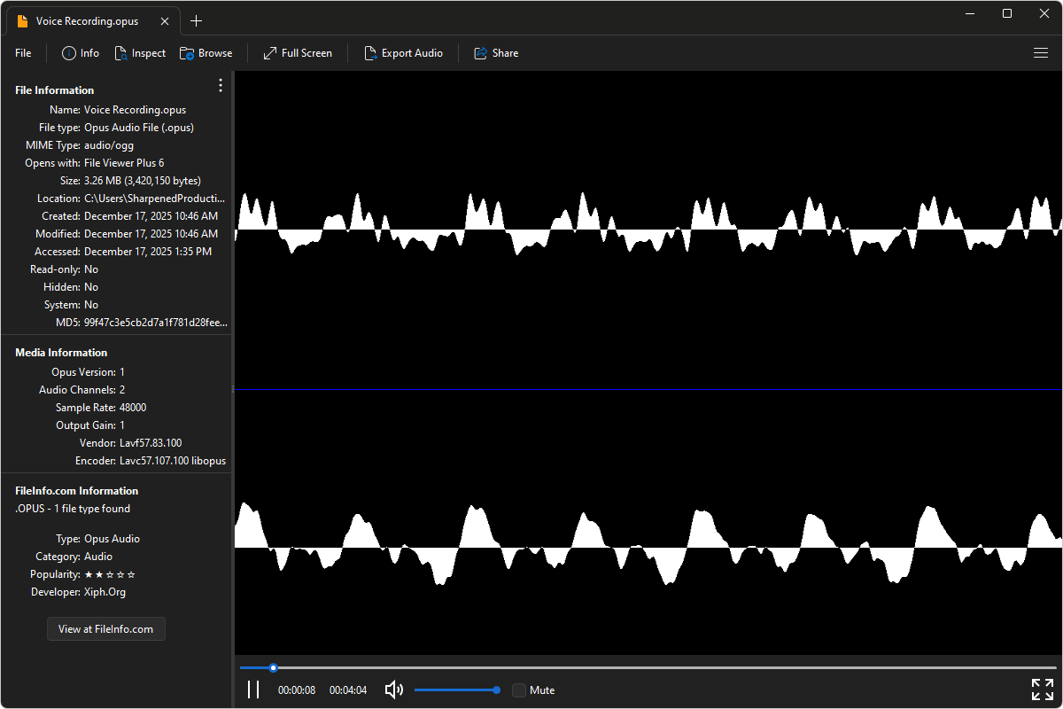 OPUS file open in File Viewer Plus 6