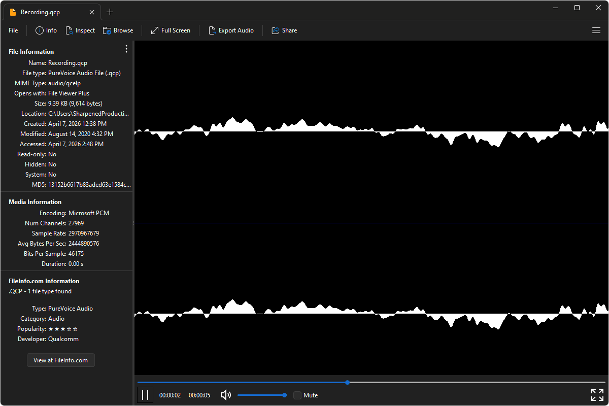 QCP file open in File Viewer Plus 6