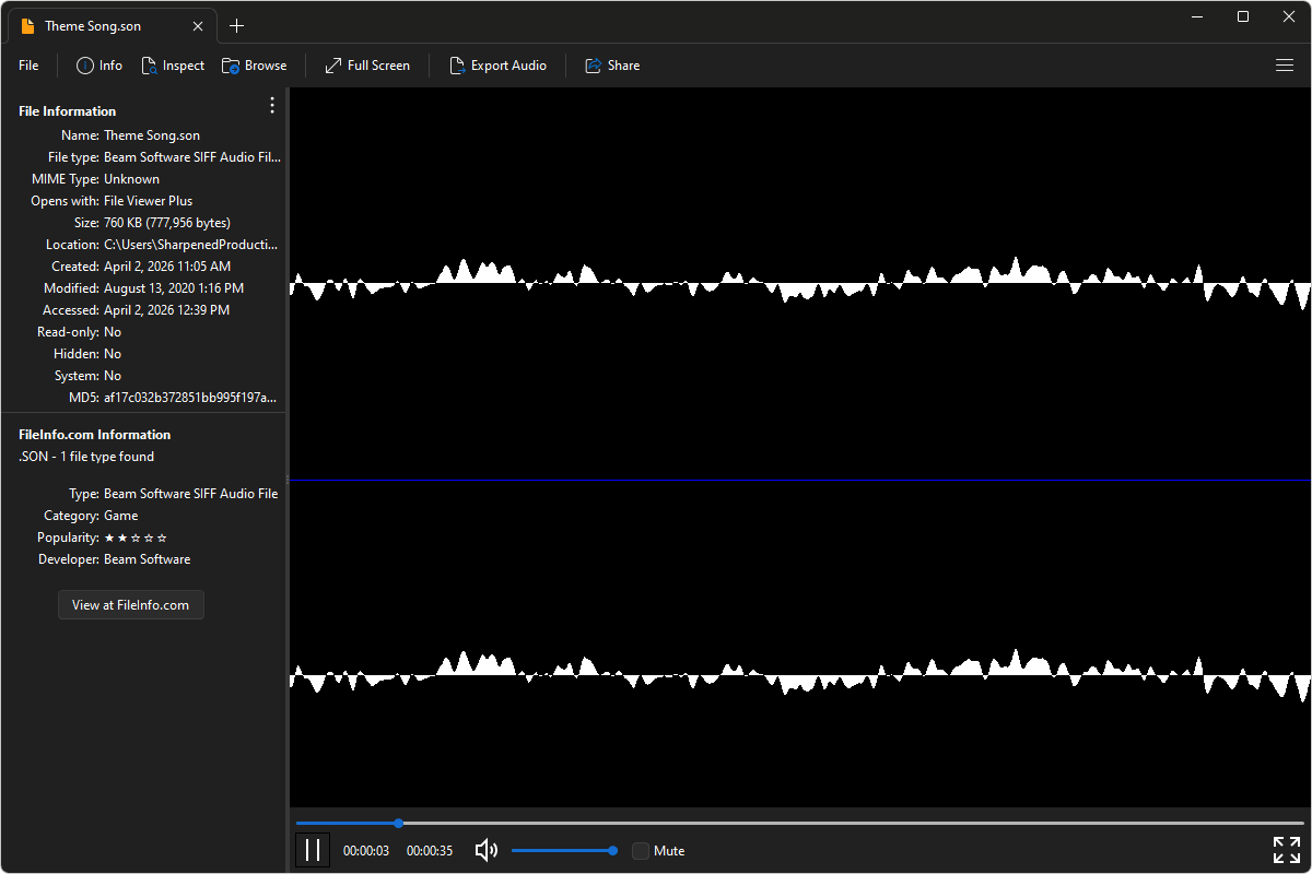 SON file open in File Viewer Plus 6