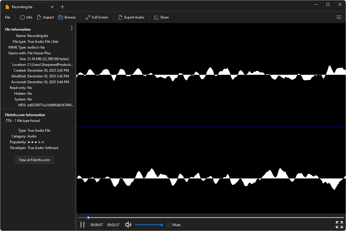 TTA file open in File Viewer Plus 6