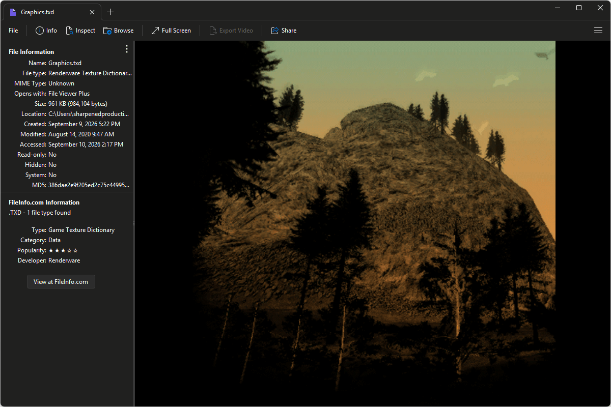 TXD file open in File Viewer Plus 6