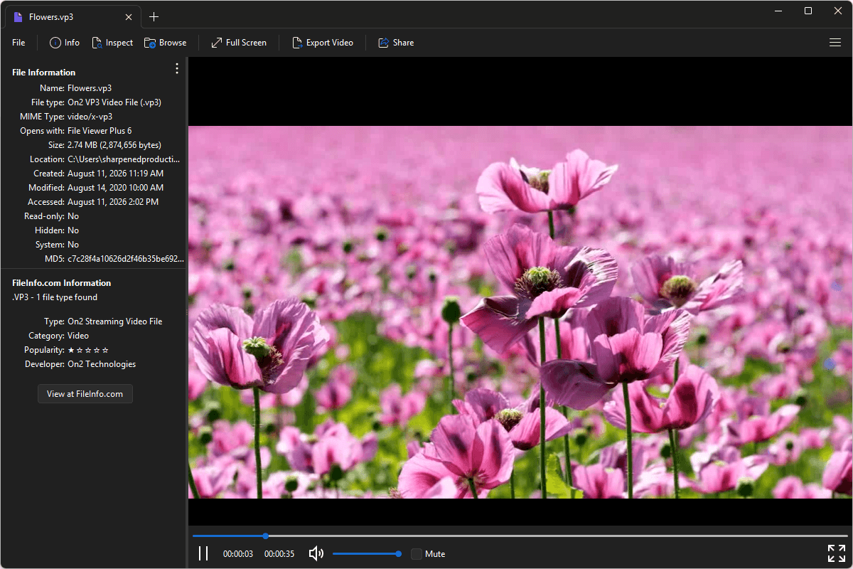 VP3 file open in File Viewer Plus 6