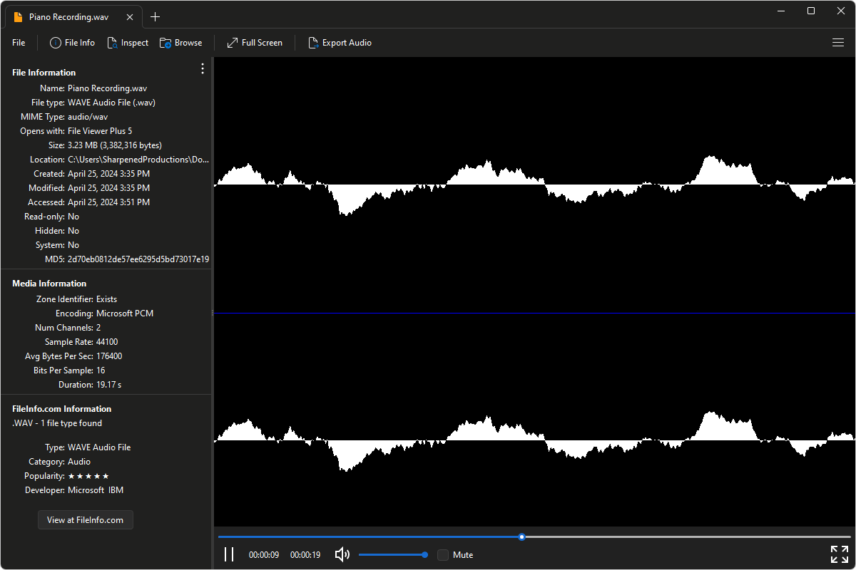 WAV file open in File Viewer Plus 5