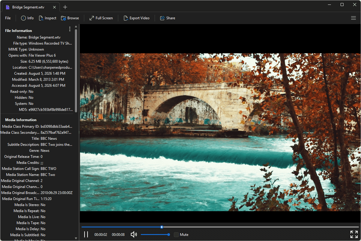 WTV file open in File Viewer Plus 6