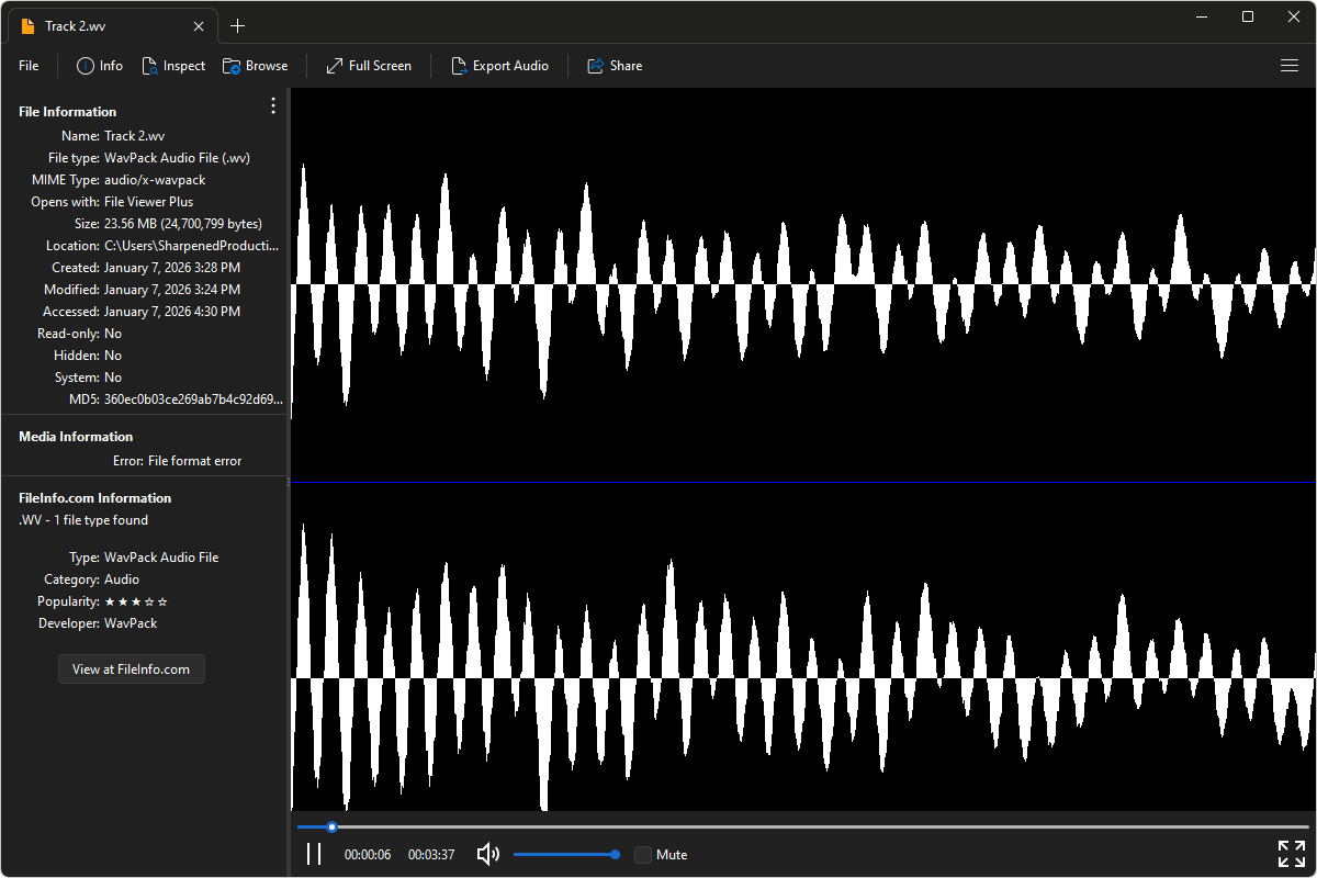 WV file open in File Viewer Plus 6