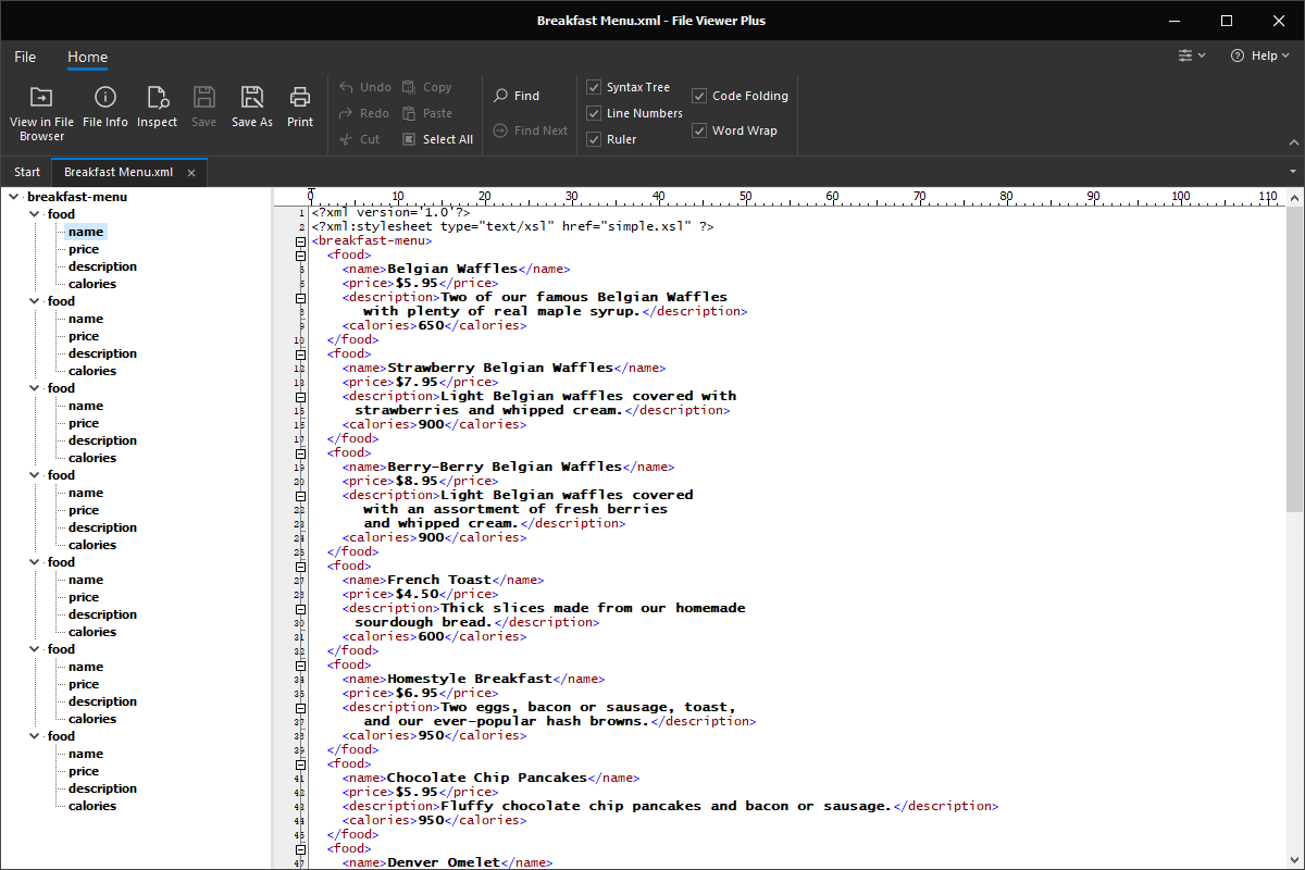 XML file open in File Viewer Plus 4