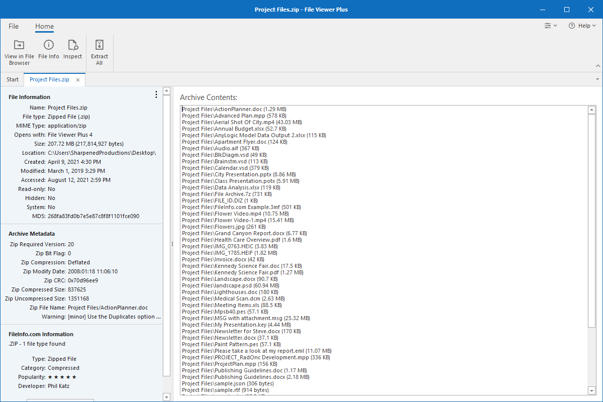 ZIP file open in File Viewer Plus 4