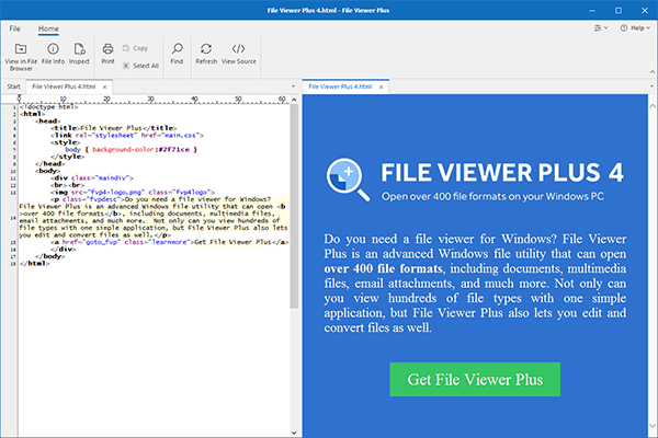 Open .HTML Files With File Viewer Plus