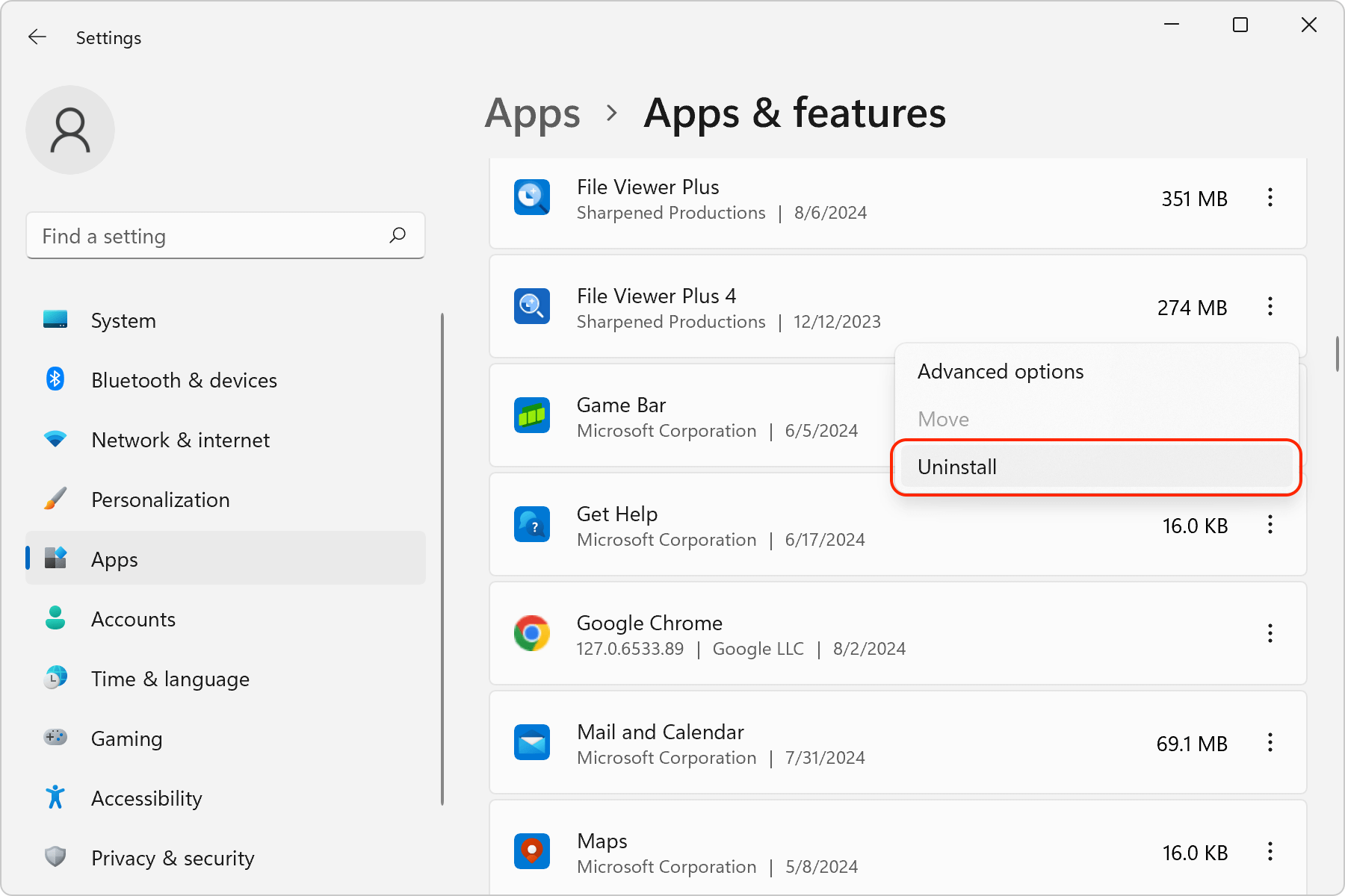 uninstall app