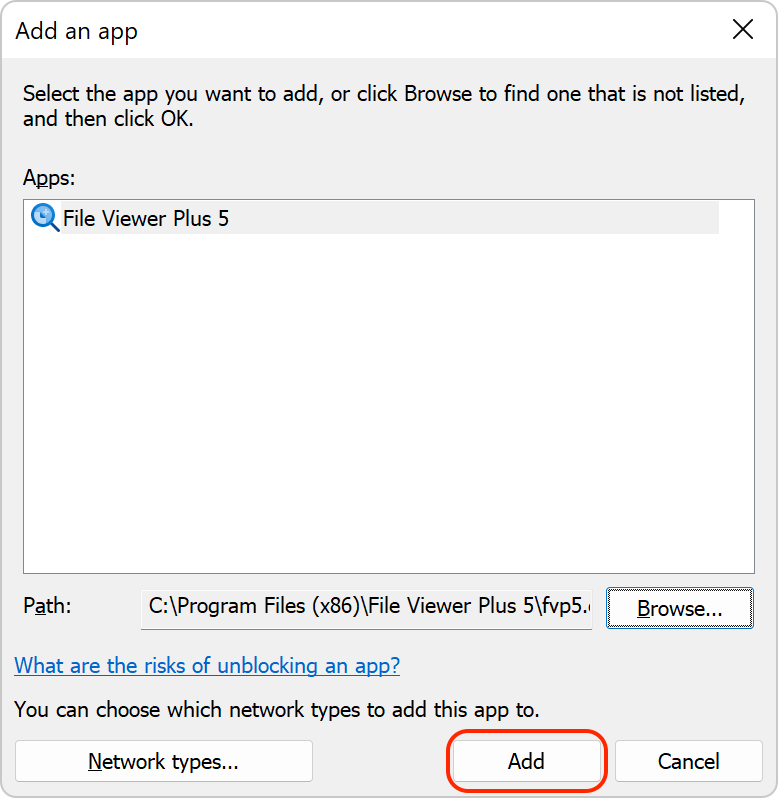 Windows Firewall Add Exception