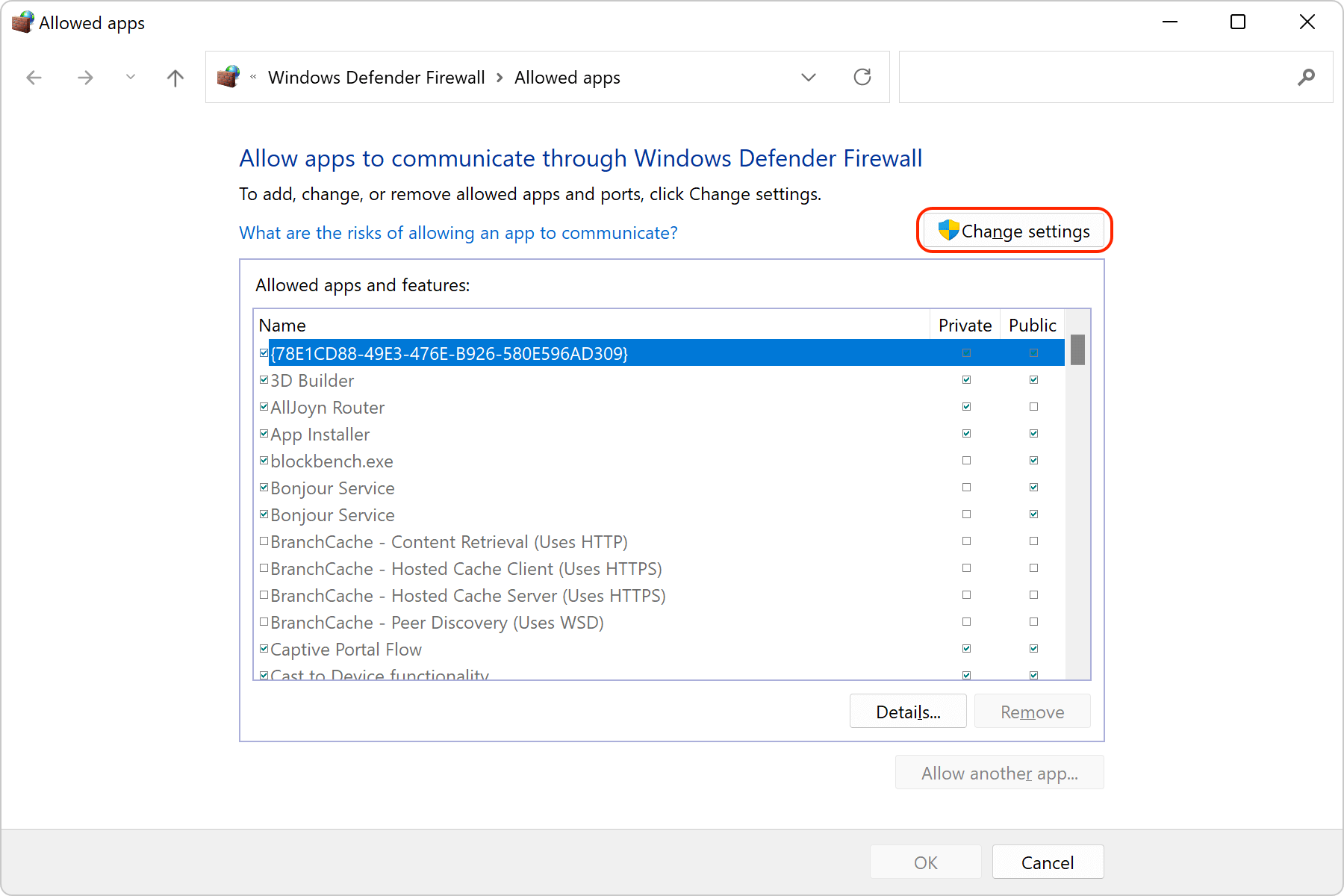 Windows Firewall Change Settings