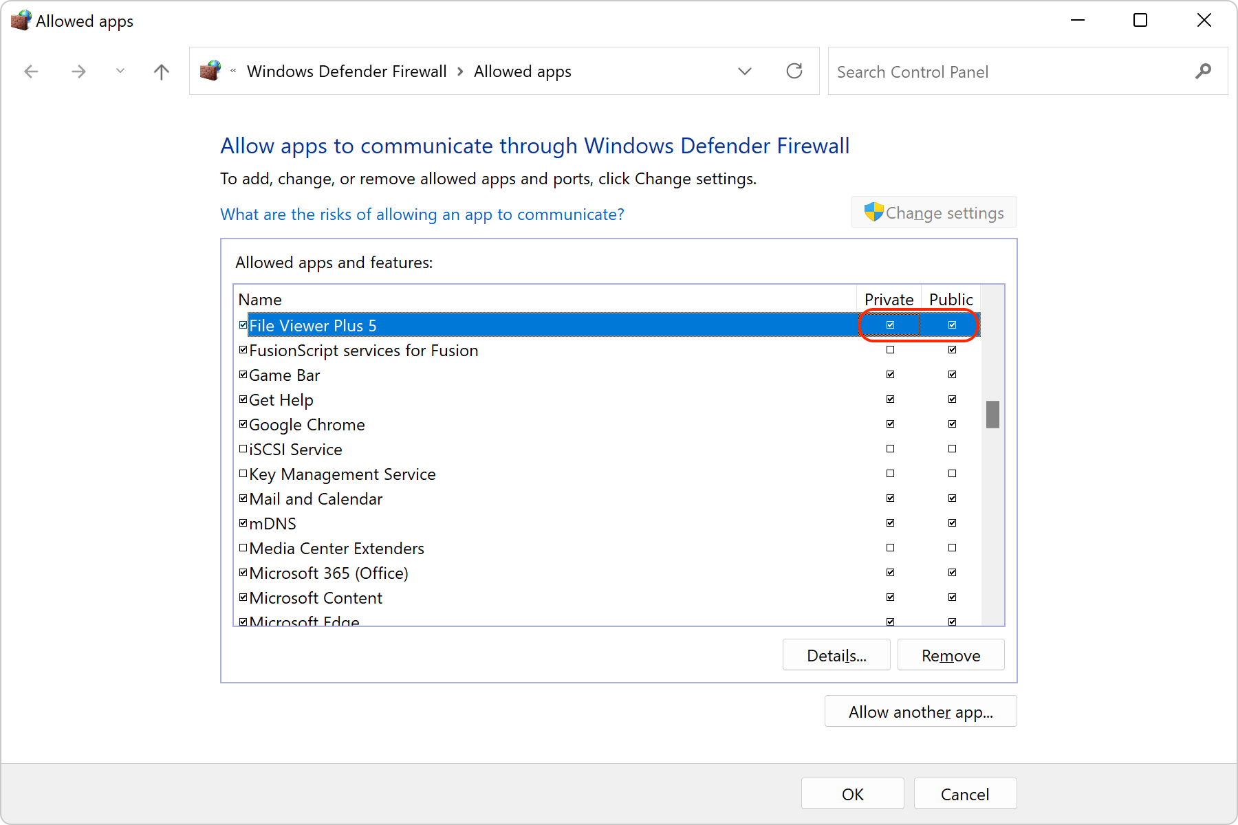 Windows Firewall Exceptions List